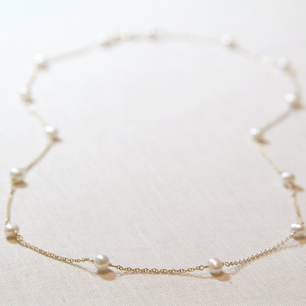 Modern Pearl Necklace 14kt Gold Filled OR Sterling Silver Freshwater Pearls